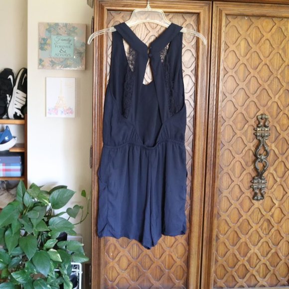 Divided by H&M Navy Lace Open Back Romper with Pockets! - Picture 3 of 16